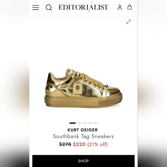 Kurt Geiger London Southbank Tag Platform Sneakers in metallic gold.  Size 37 - Picture 11 of 12